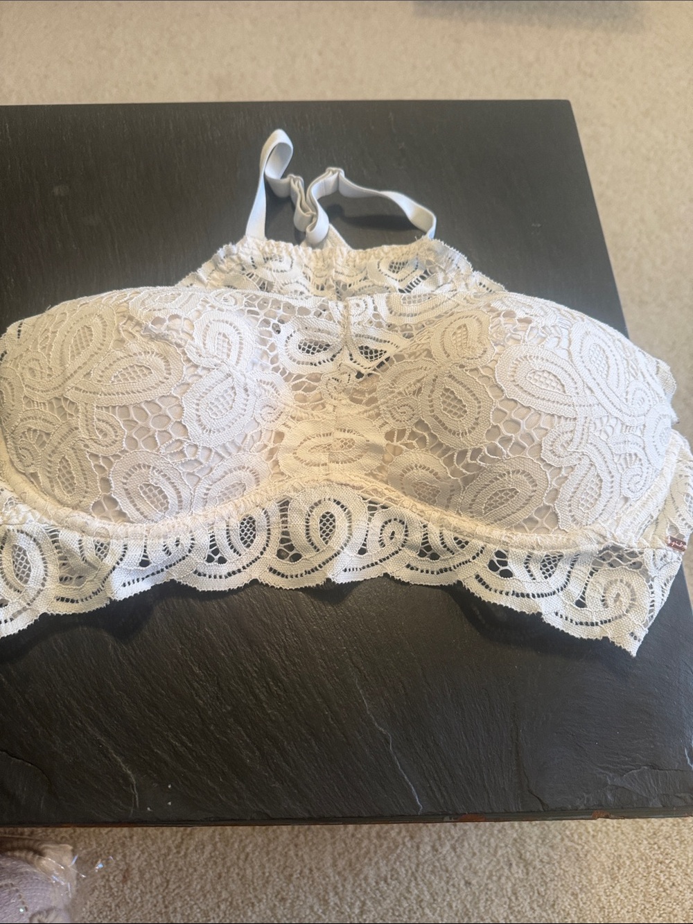 PINK Victoria's Secret Lace High-Neck Bralette in Ivory Large